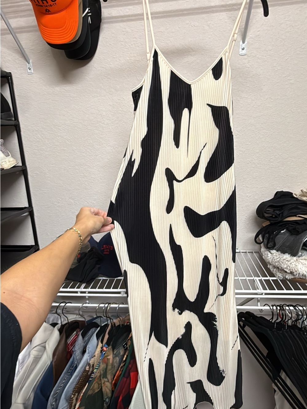 SHEIN Black & Cream Abstract Maxi Slip Dress